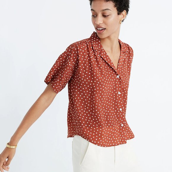 Madewell Tops - Madewell Silk Camp Shirt in Inkbrush Dots